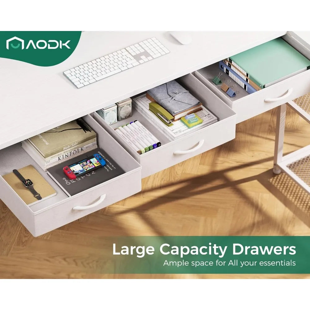 L Shaped Computer Desk with Drawers, Corner Desk with Power Outlets & Reversible Storage Shelves, Movable CPU Stand