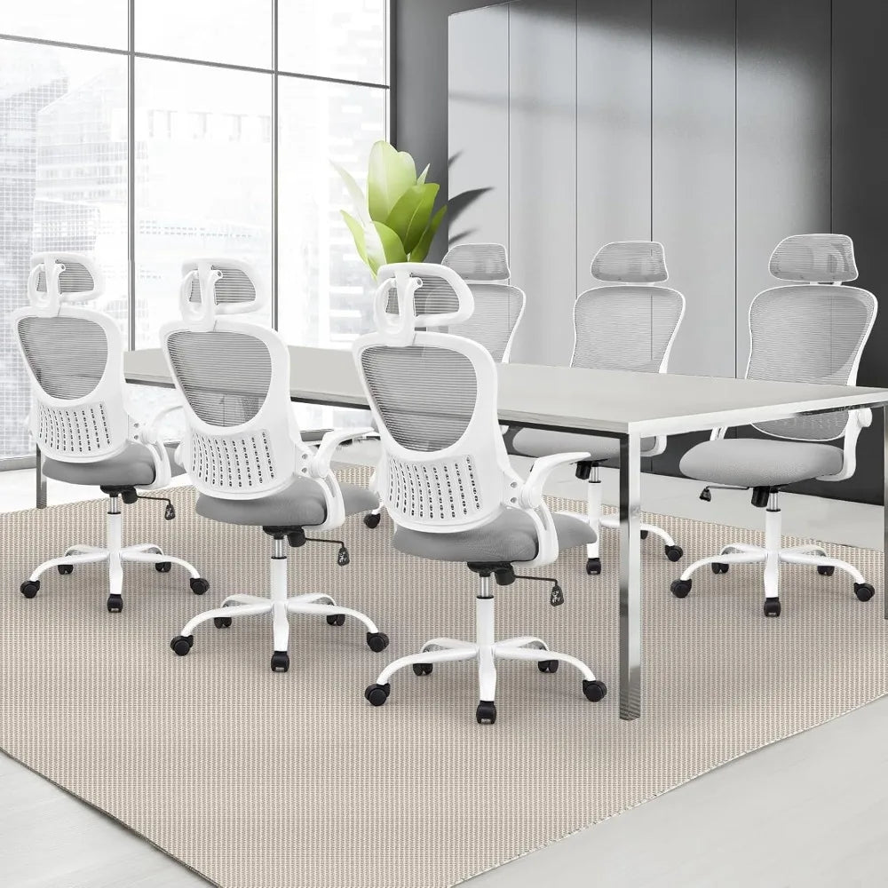 Ergonomic Office Chair, with Wheels and Adjustable Headrest, Comfortable Lumbar Support, and Comfortable Flip Armrests