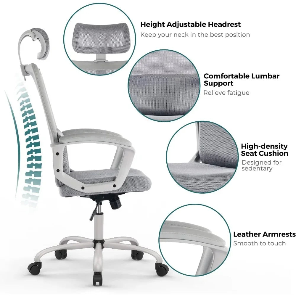 Office Chair, Ergonomic Mesh Home Office Computer Chair /Adjustable Headrest/Armrest and Wheels/Mesh High Back