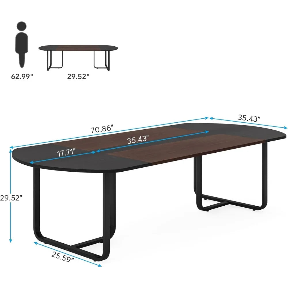 6FT Oval Conference Table, Two-tone Finish Curved Meeting Tables for Office, Large Business Training Seminar Table