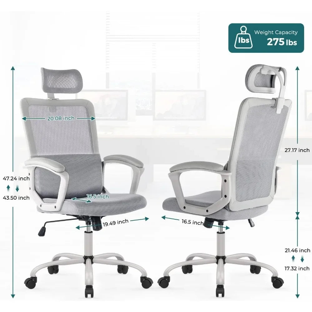 Office Chair, Ergonomic Mesh Home Office Computer Chair /Adjustable Headrest/Armrest and Wheels/Mesh High Back