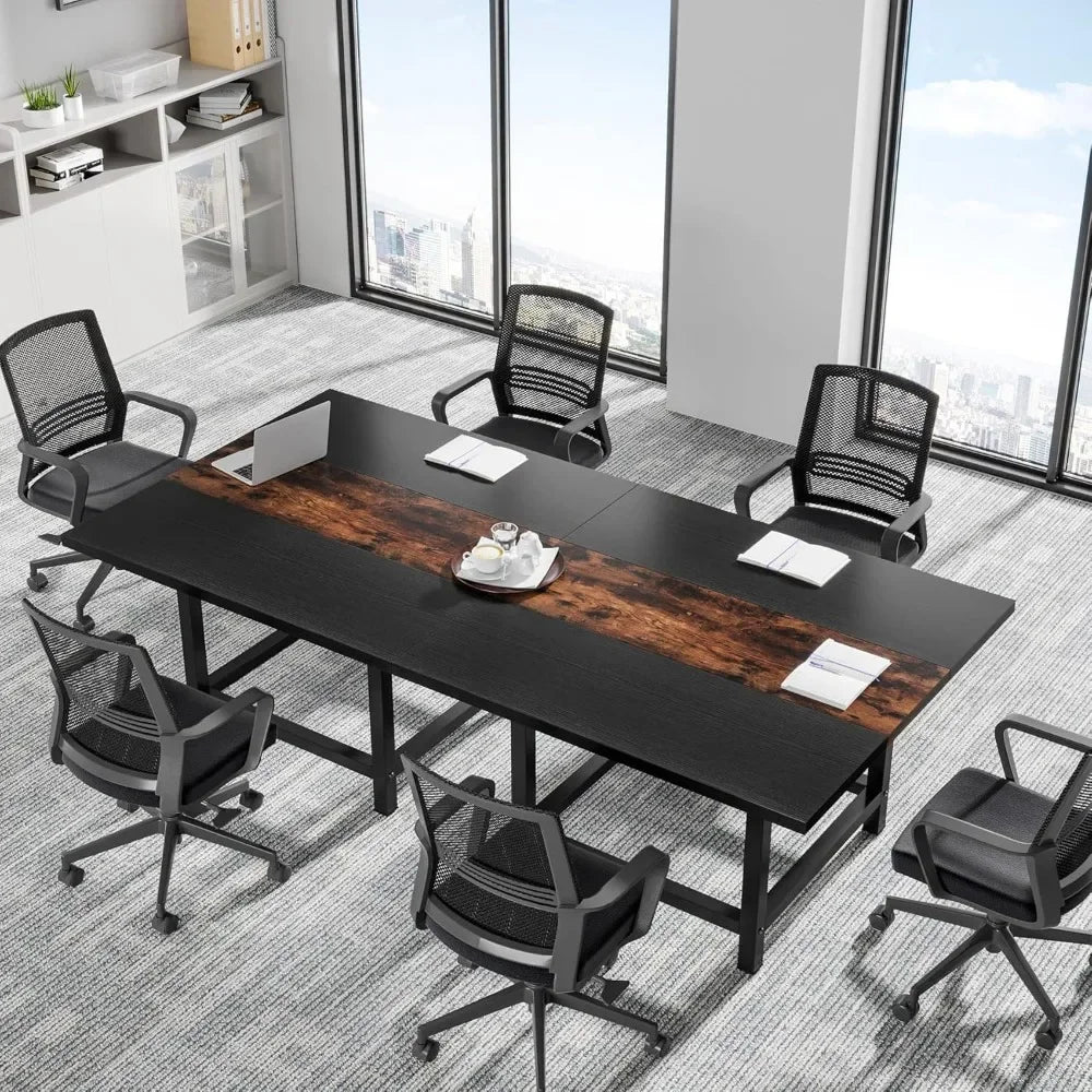 39.4L X 39.4W X 29.52H Inches Conference Table for 4 People, Chair not Included, Rustic Square Wood Small Conference Table